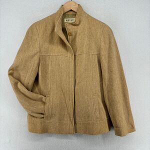 REVIV Jacket Womens 2S Nylon Blend Tweed Hidden Button Front Mock Neck Brown